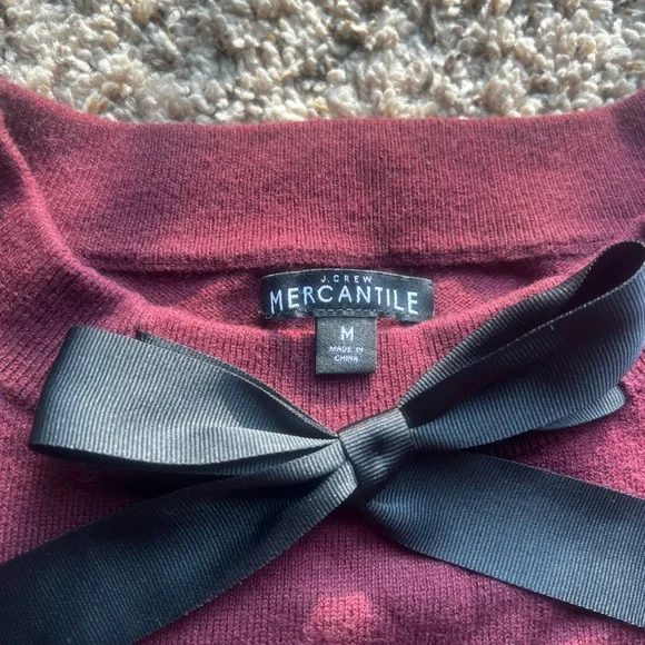 J crew burgundy sweater with cute bow on front. - Picture 2 of 7